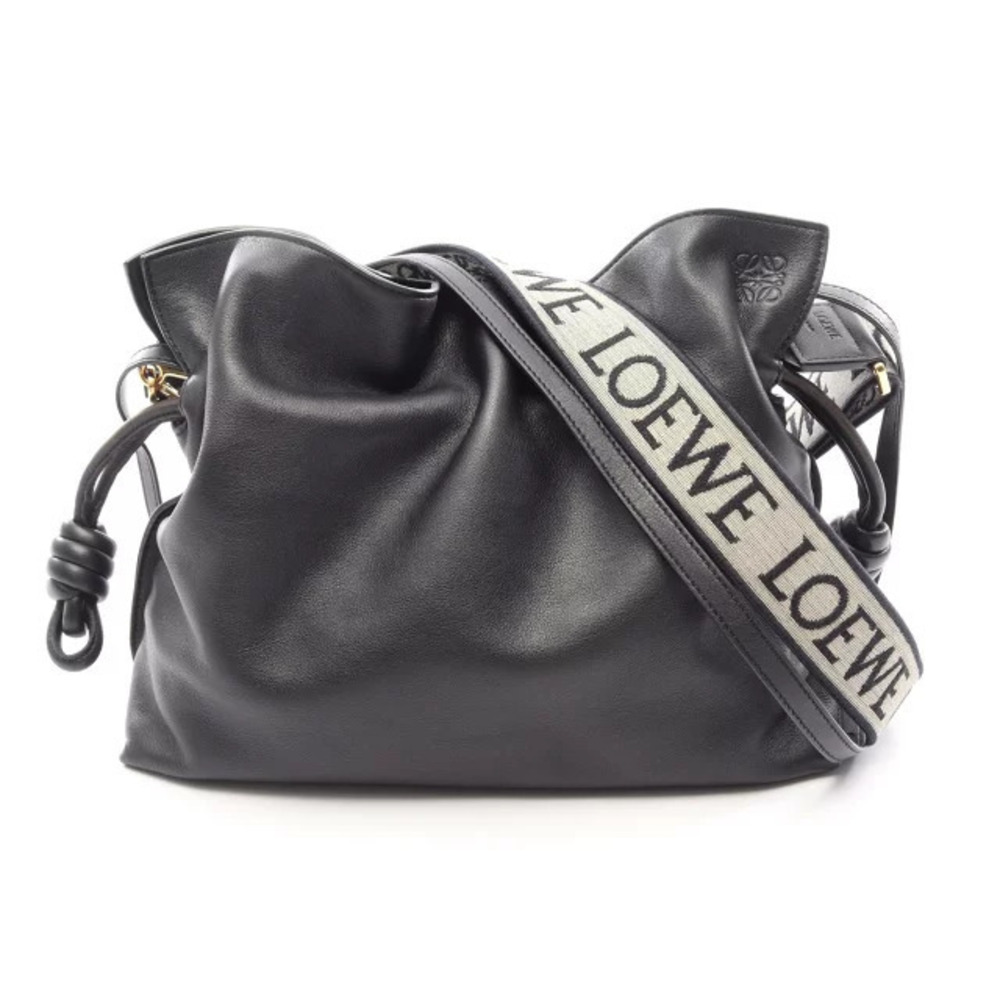 Loewe Flamenco Clutch Shoulder Bag Leather Black